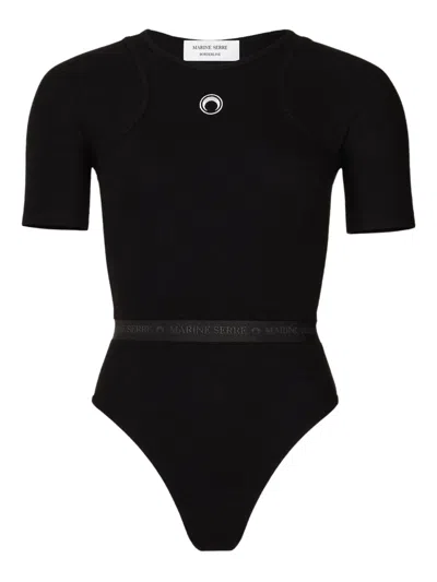 Marine Serre Ribbed Logo Bodysuit In Black