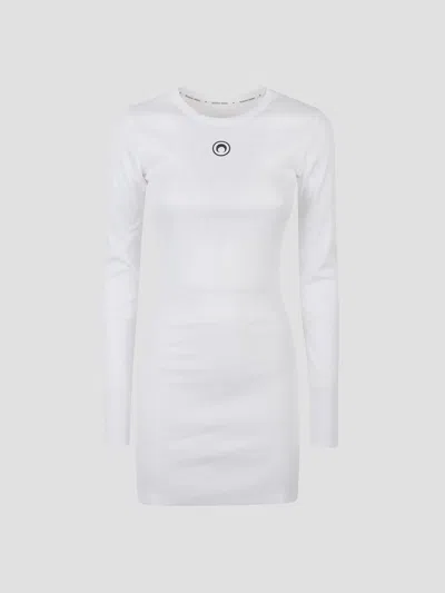 Marine Serre Ribbed Moon Logo Mini Dress In White