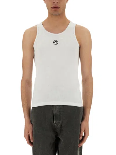 Marine Serre Ribbed Tank Top With Moon Logo In White