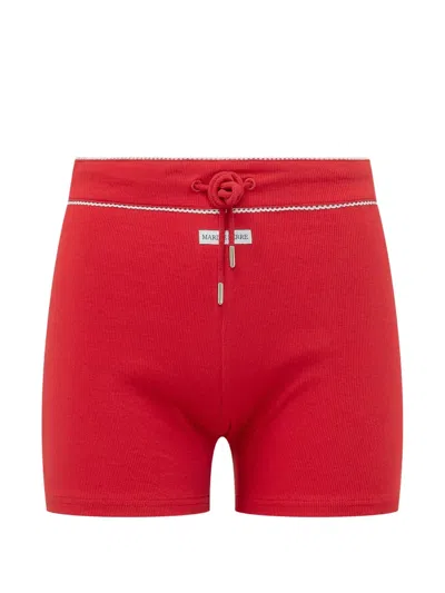 Marine Serre Ribbed-knit Drawstring Mini Shorts In Red