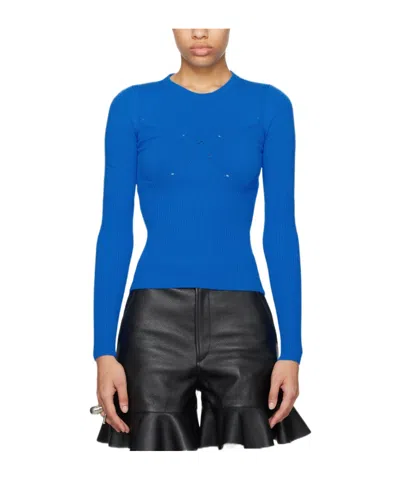 Marine Serre Round Collar Logo Sweater In Blue