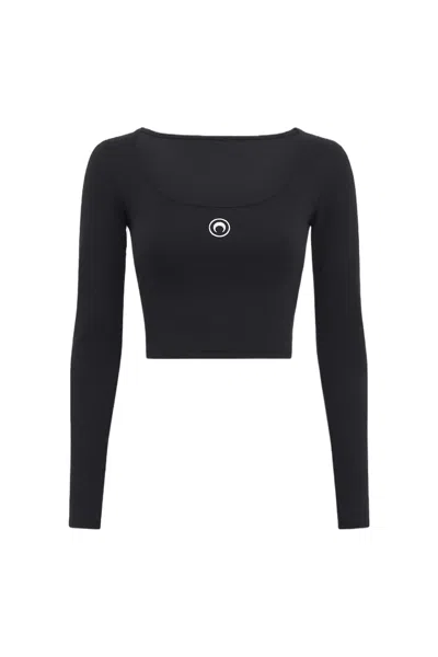 Marine Serre Round-neck Long-sleeve T-shirt In Black