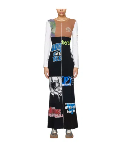 Marine Serre Round Neck Long-sleeved Dress In Black