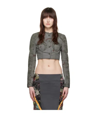 Marine Serre Round Neck Short Casual Jacket In Black