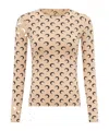 Marine Serre Beige Crewneck T-shirt With All-over Crescent Moon Print In Brown