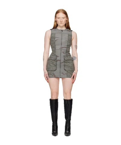 Marine Serre Round-necked Zipper Dress In Gray