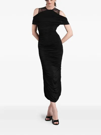 Marine Serre Ruched Off-shoulder Dress In Black