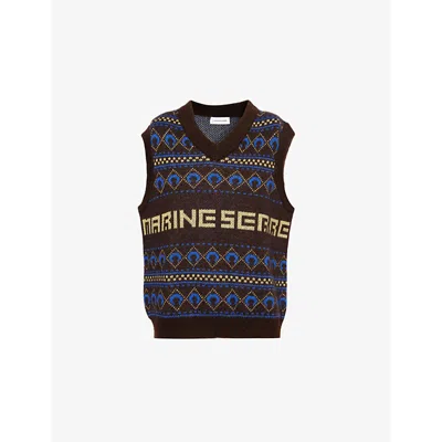 Marine Serre S Graphic-intarsia V-neck Knitted Vest Deep Brown