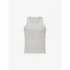 Marine Serre S Grey Logo-embroidered Ribbed Stretch-cotton Top In Grey