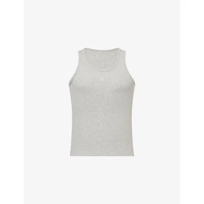 Marine Serre S Grey Logo-embroidered Ribbed Stretch-cotton Top