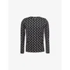 Marine Serre Black Crewneck Top With All-over Moon Print In Tech Fabric Stretch Woman In Inverse Tan