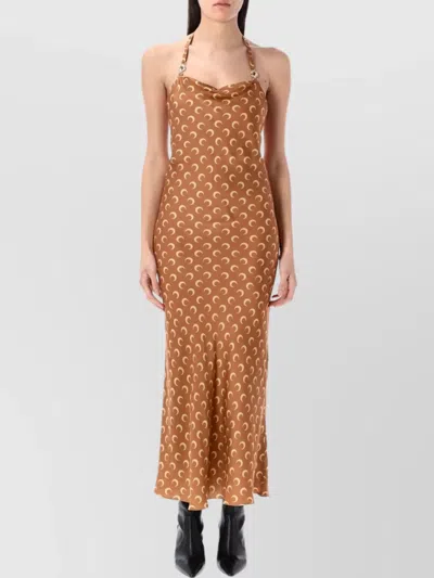 MARINE SERRE SATIN LONG SLIP DRESS WITH MOON PRINT