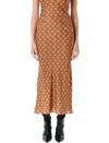 Marine Serre Printed High Waist Midi Skirt With Side Slit In Dark Camel
