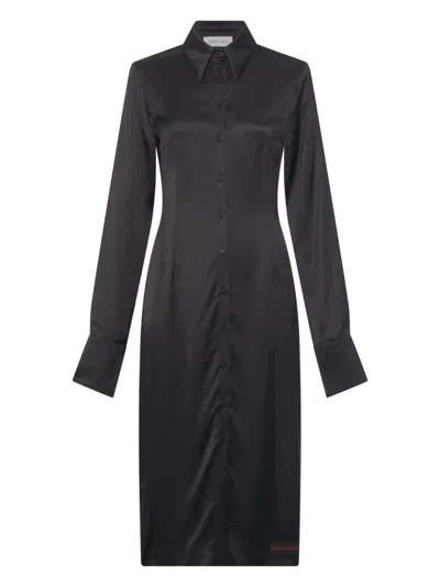 Marine Serre Satin Wrapped Shirt Midi Dress In Black