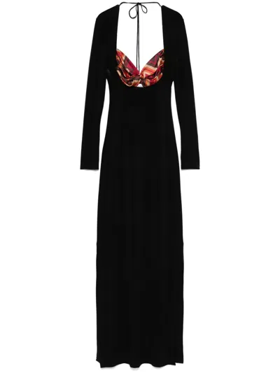 Marine Serre Scarf-detailing Maxi Dress In Schwarz