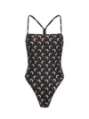 Marine Serre Black Jersey Moon One-piece Swimsuit In Brown