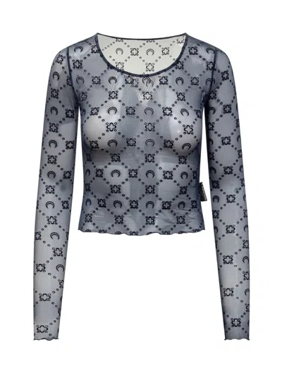 Marine Serre Top With Geometric Pattern And Logo In Blue