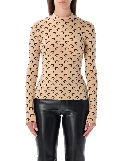 MARINE SERRE SECOND SKIN HIGH NECK TOP MOON
