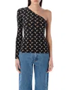 Marine Serre Black Moon Print Jersey Asymmetric Top