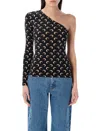 Marine Serre Black Moon Print Jersey Asymmetric Top In Black