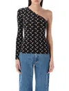 Marine Serre Black Moon Print Jersey Asymmetric Top In Black
