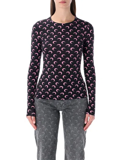 MARINE SERRE MARINE SERRE MOON PRINTED JERSEY LONG SLEEVE CREWNECK TOP