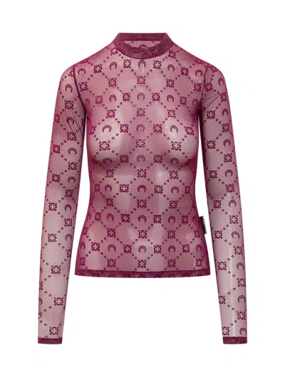 Marine Serre Second Skin Semi-sheer Top In Red
