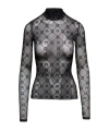 Marine Serre Black Sheer Top With Flocked Monogram In Black
