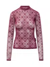 Marine Serre Second Skin Semi-sheer Top In Cherry