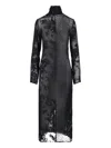 Marine Serre Sheer Black Midi Dress With Floral Patterns And Scarf Detail In Black