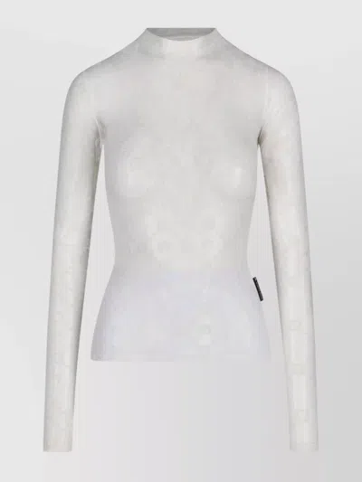 Marine Serre Sheer Fabric Slim Fit Top With Long Sleeves In Gray