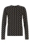 Marine Serre Black Crewneck Top With All-over Moon Print In Tech Fabric Stretch Woman In Black