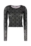Marine Serre Stretch Nylon Top Embroidered Pattern In Black