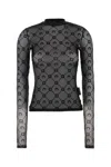 Marine Serre Black Stretch Mesh Top In Black