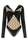 Marine Serre Laminated And Print Jersey Bodysuit In Black