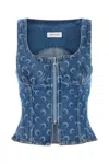 Marine Serre Crescent-moon-print Denim Top In Printed
