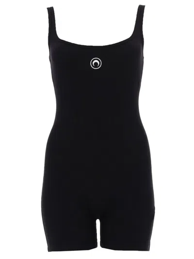 Marine Serre Short Cotton Jumpsuit In Black