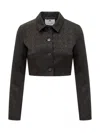 Marine Serre Moon Diamant-jacquard Cropped Jacket In Black