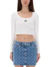 Marine Serre Short Sleeve Cropped Top With Scoop Neck In White