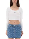Marine Serre Short Sleeve Cropped Top With Scoop Neck In White