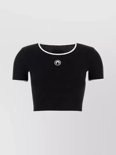Marine Serre Moon Logo Ribbed Crop Top In Black