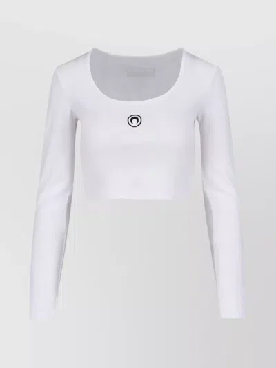 MARINE SERRE SHORT SLEEVE CROPPED TOP WITH SCOOP NECK