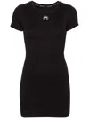 Marine Serre Black Long T-shirt With Crescent Moon Embroidered On The Front And Logo Patch On The Back In Cotton  In Black