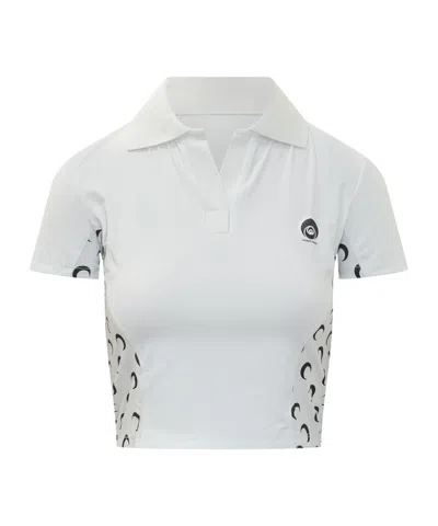 Marine Serre Short Sleeve Printed Polo Shirt In White