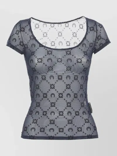 Marine Serre Short Sleeve Top Wide Scoop Neck Sheer In Blue