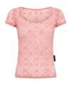 Marine Serre Ssense Exclusive Pink Recycled Flock Open Neck T-shirt In Flamingo Pink