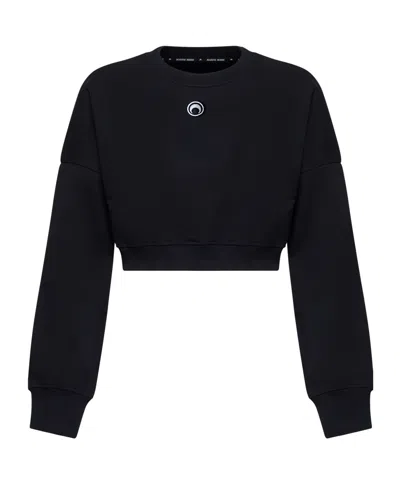 MARINE SERRE MARINE SERRE LOGO EMBROIDERED CREWNECK CROPPED SWEATSHIRT