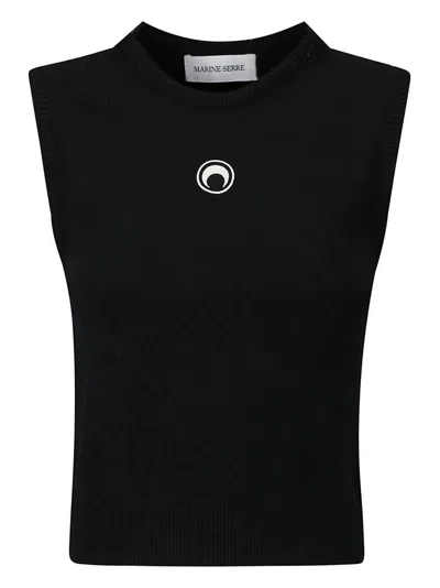 Marine Serre Moon Logo Ribbed Jersey Tank Top In Black