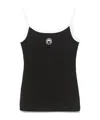 Marine Serre Black Top With Crescent Moon Logo Embroidered On The Front And Logo Patch On The Back In Cotton Woma In Black
