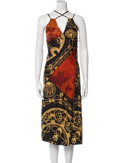 Pre-owned Marine Serre Silk Long Dress In Black